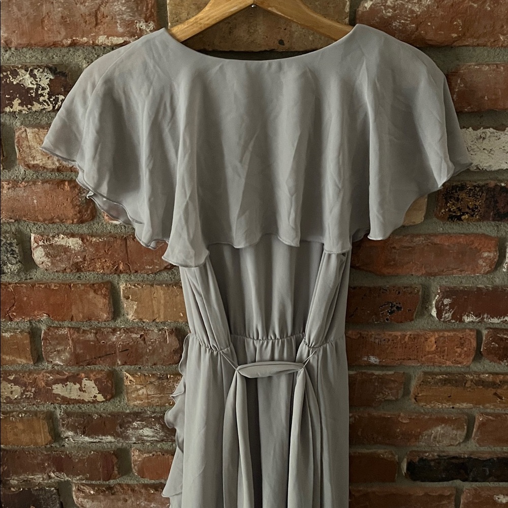 Show Me Your MuMu Light Gray Asymmetrical Dress Flowy Ankle Length Dress Size M - Picture 8 of 9